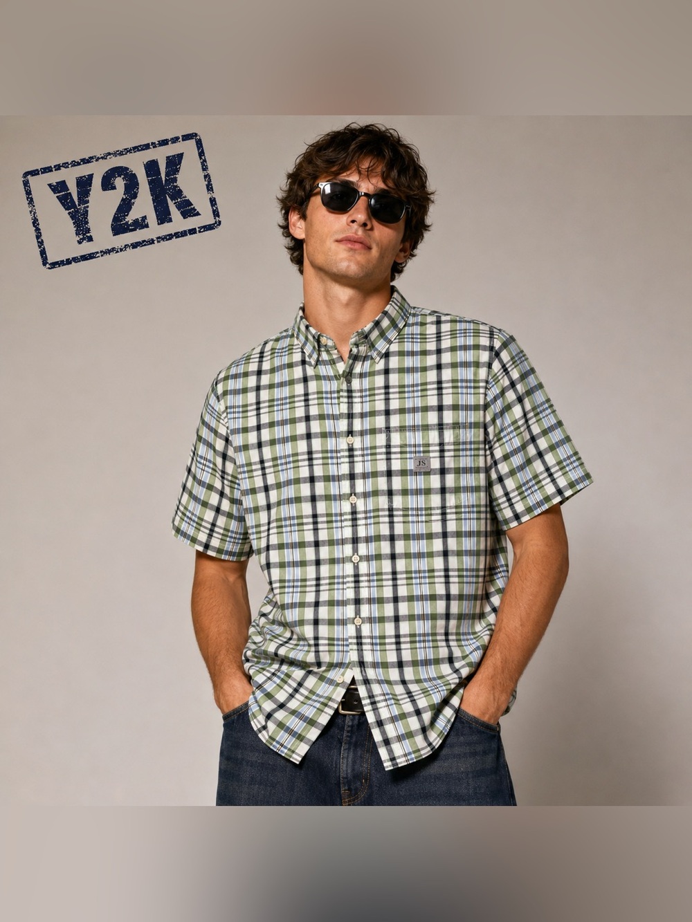 Y2K JACHS Shirt Co Green Plaid Short Sleeve Button Down Men’s XL